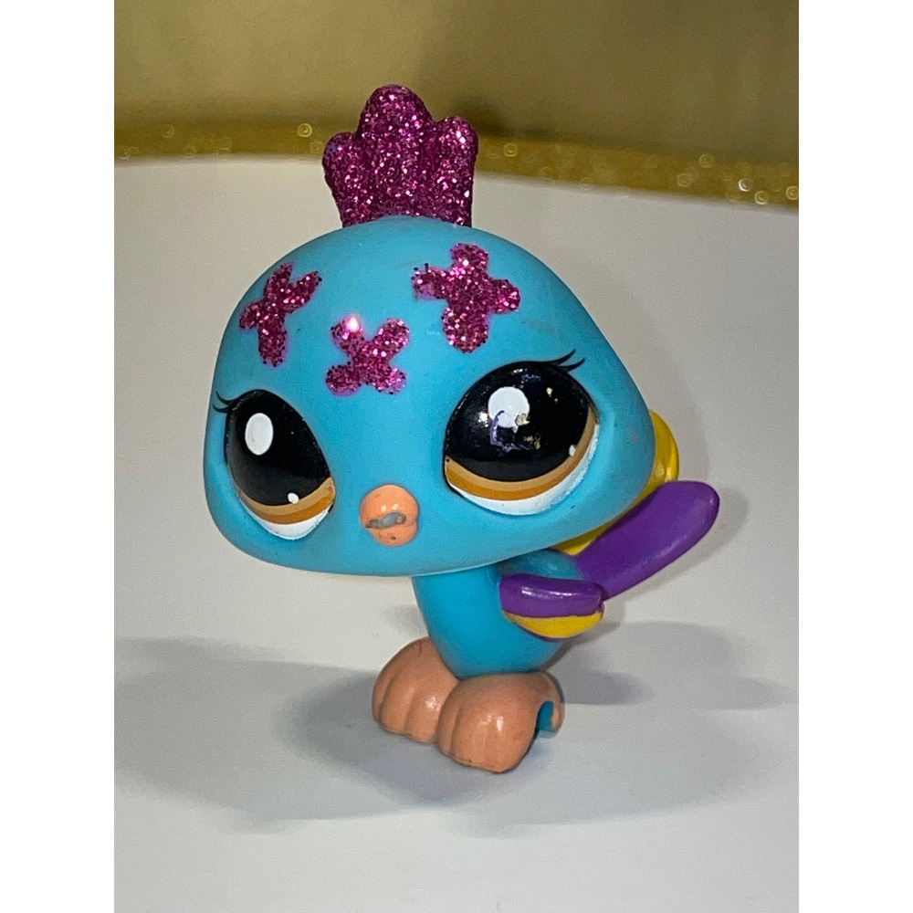Littlest Pet Shop LPS 2483 Peacock Blue Bird Sparkle Purple Brown Eyes Hasbro‎